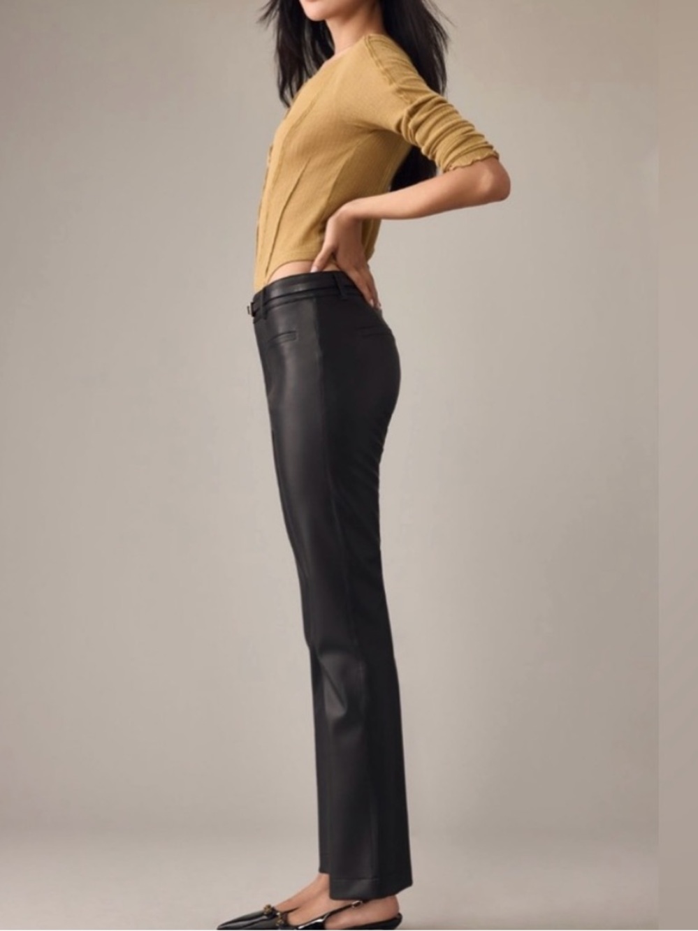 Maeve by Anthropologie Black Faux Leather High Waisted Kick Crop Pants - Picture 3 of 15